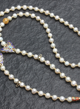泰国佛牌蝴蝶毛衣链吊坠天然珍珠