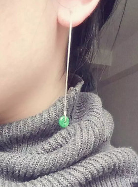 翡翠耳环925纯银耳线