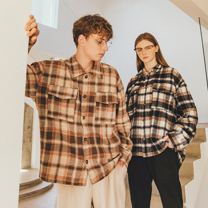 韦恩泽维尔大码格纹衬衫外套男商务秋冬季宽松毛绒款高街夹克7946,淘宝优惠券,粉丝福利购,淘宝优惠卷