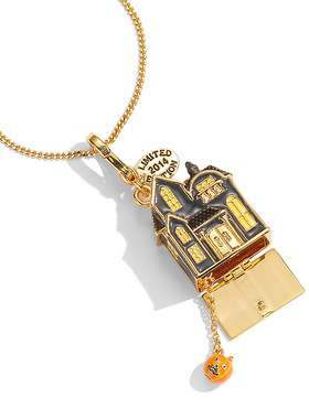 2024外贸饰品万圣节南瓜挂件珐琅彩釉立体可打开黑色别墅吊坠项链