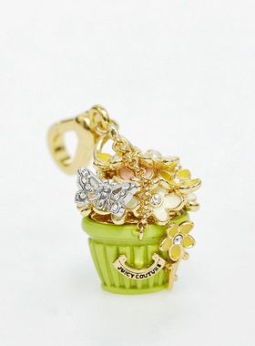珐琅彩釉绿色花盆吊坠镶钻蝴蝶彩花字母花篮包挂钥匙扣项链毛衣链