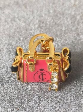 新款立体精致珐琅彩釉镶锆挂坠蝴蝶结字母印花手提包吊坠设计项链