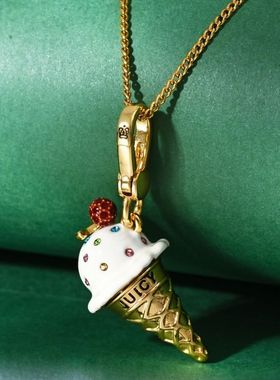 新童真甜美珐琅釉镶钻樱桃甜筒冰淇淋吊坠立体精致包挂钥匙扣项链