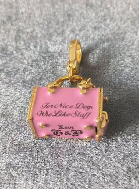 新款立体珐琅彩釉字母印花粉色手提包吊坠可打开小狗包挂礼物项链