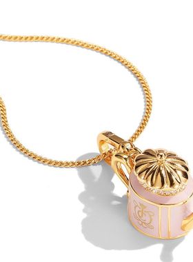 新款外贸饰品珐琅彩釉字母皇冠可打开紫色小茶壶吊坠项链挂件配饰