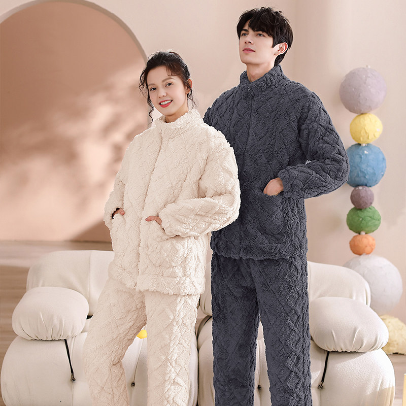 芬腾冬季珊瑚绒夹棉情侣睡衣三层加厚套装保暖抗静电男女士家居服,淘宝优惠券,粉丝福利购,淘宝优惠卷