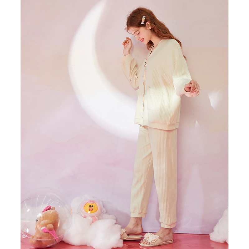 芬腾婴儿棉睡衣女春秋季布朗熊纯棉长袖秋款少女可外穿家居服套装