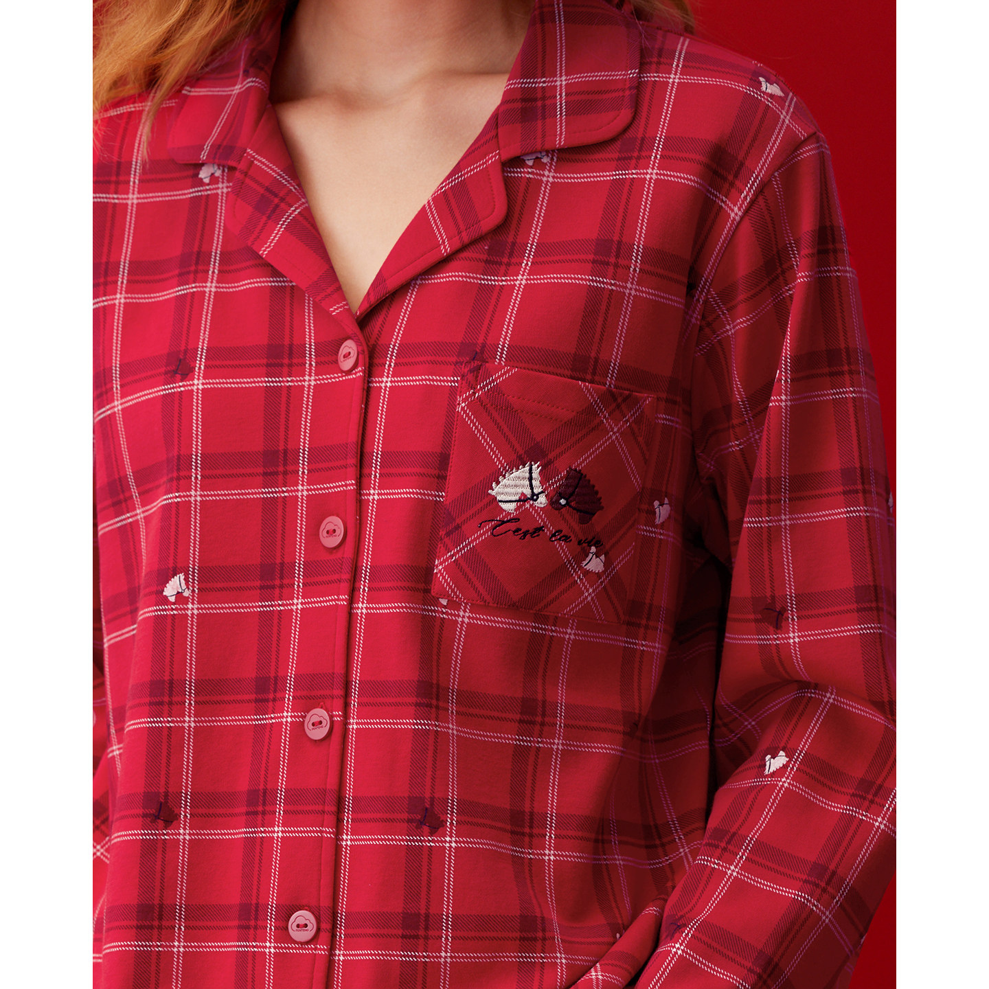 芬腾情侣睡衣女春秋纯棉格子长袖抗菌套装红色结婚本命年男家居服,淘宝优惠券,粉丝福利购,淘宝优惠卷