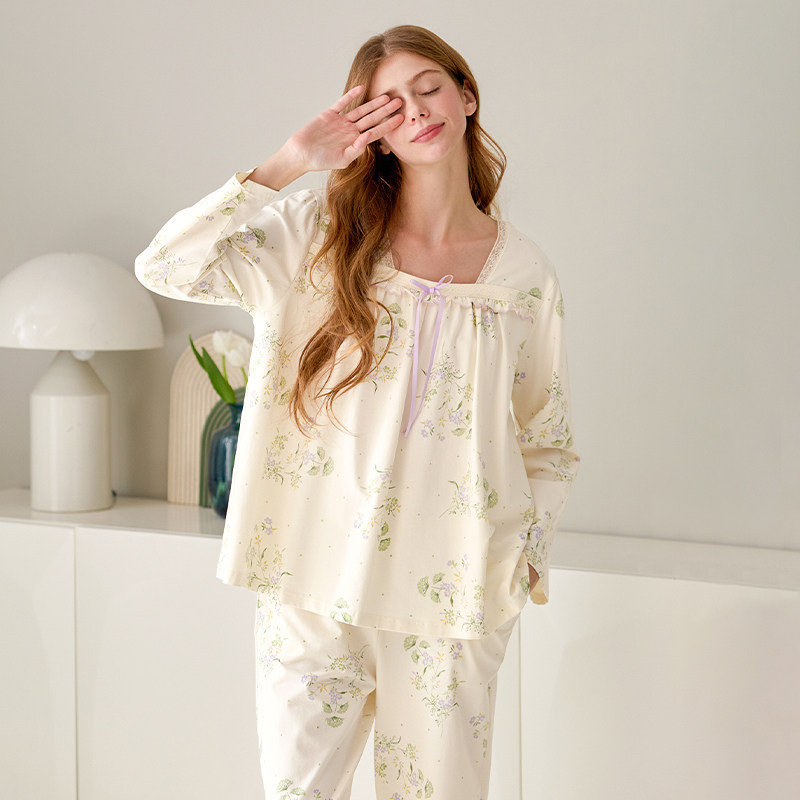 芬腾女士长袖睡衣春秋季纯棉套头套装新款休闲大码女款全棉家居服,淘宝优惠券,粉丝福利购,淘宝优惠卷
