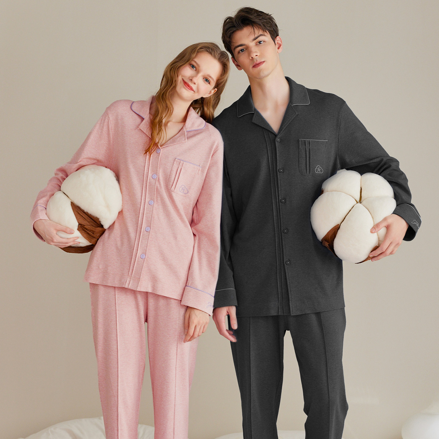 芬腾【彩棉系列】情侣睡衣春秋纯棉长袖女抗菌套装男加大码家居服,淘宝优惠券,粉丝福利购,淘宝优惠卷