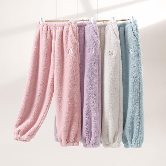 芬腾女士珊瑚绒睡裤秋冬季加绒加厚长裤女款抗静电保暖家居裤单裤