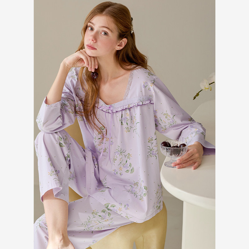 芬腾女士长袖睡衣春秋季纯棉套头套装新款休闲大码女款全棉家居服,淘宝优惠券,粉丝福利购,淘宝优惠卷