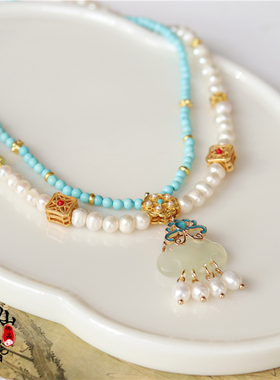 南簪录古风淡水珍珠项链中式双层叠戴软璎珞唐原创国风汉服配饰宋