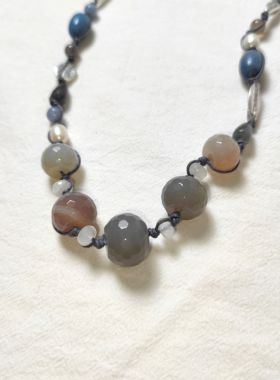 美国棉麻品牌 自然风多种石头珍珠料串珠线绳项链中长款可调