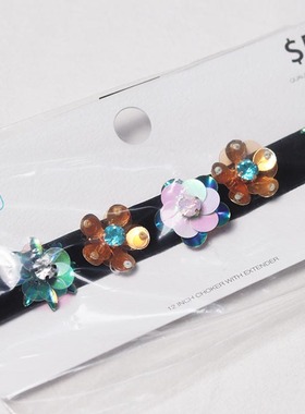 me and tru彩色亮片花朵黑色丝绒choker卡脖短项链