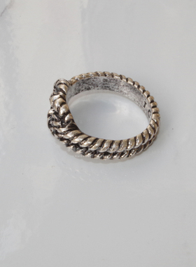 英国男士中性风打结绳子银色戒指