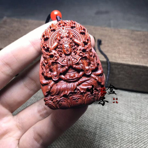 非洲小叶紫檀千手观音红木木雕佛牌挂件吊坠项链佛挂坠牌子 - 图1