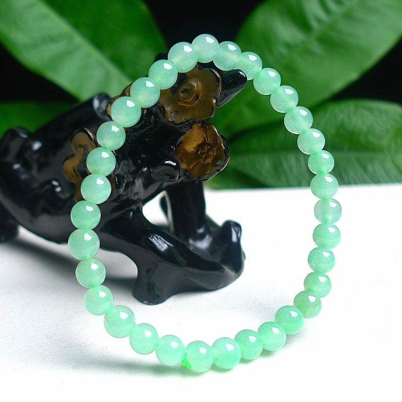 天然缅甸A货翡翠老坑冰润浅绿圆珠手串手链玉石珠链男女款带证书,淘宝优惠券,粉丝福利购,淘宝优惠卷