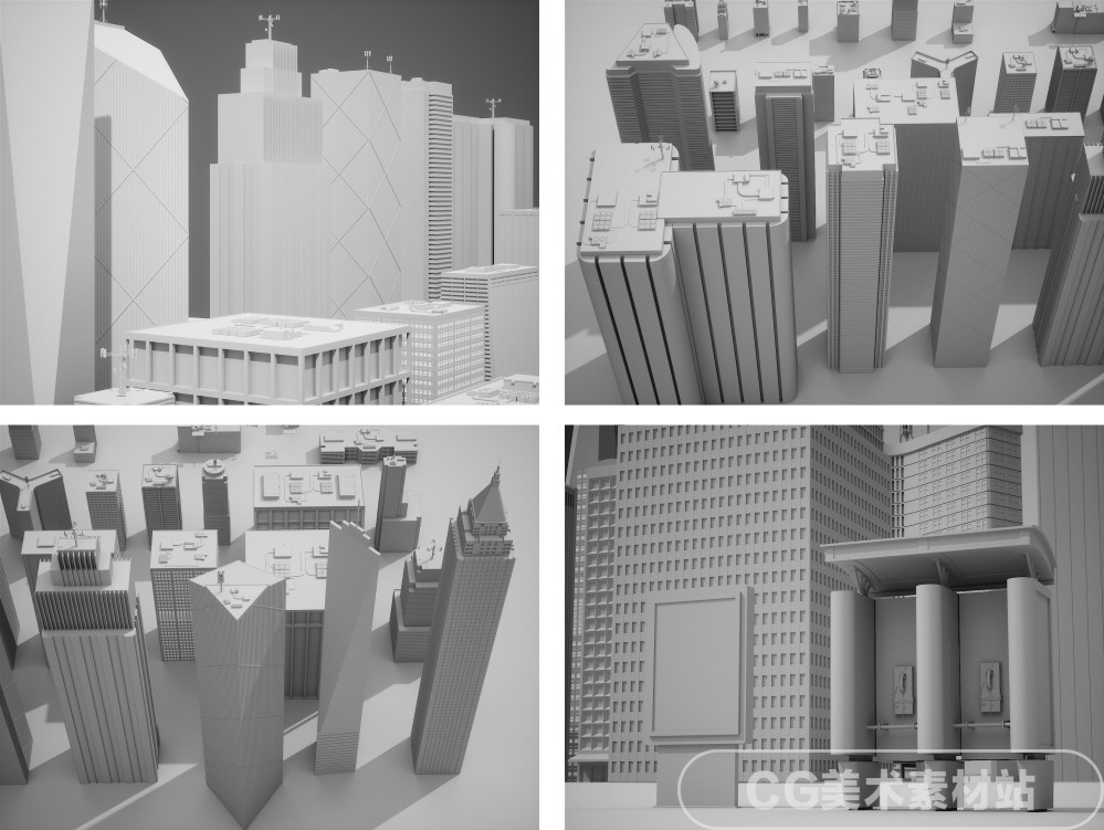 Blender C4D大型城市楼房大楼建筑街区3D模型素材-图1