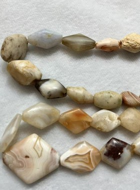 老玛瑙淡浅色粉白色长条散珠饰品配珠少有收藏品，长:60mm