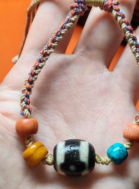 天原藏式三眼天珠绿松石手工手链男女转运珠玛瑙原石手串原创饰品