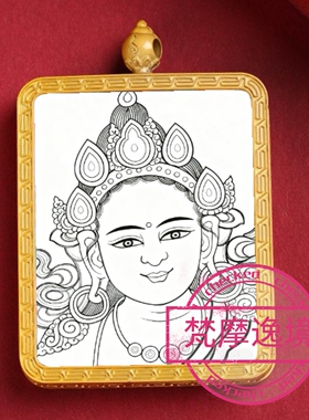 唐卡线稿画芯DIY绿度母白描描金佛像手工本命年招财唐卡手绘
