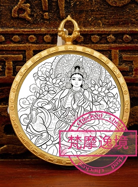 唐卡手绘DIY绿度母小唐卡吊坠画芯涂色佛像白描唐卡白描底稿Y30