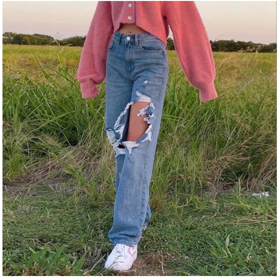 New Trendy womens jeans with high waists and loose holes - 图1