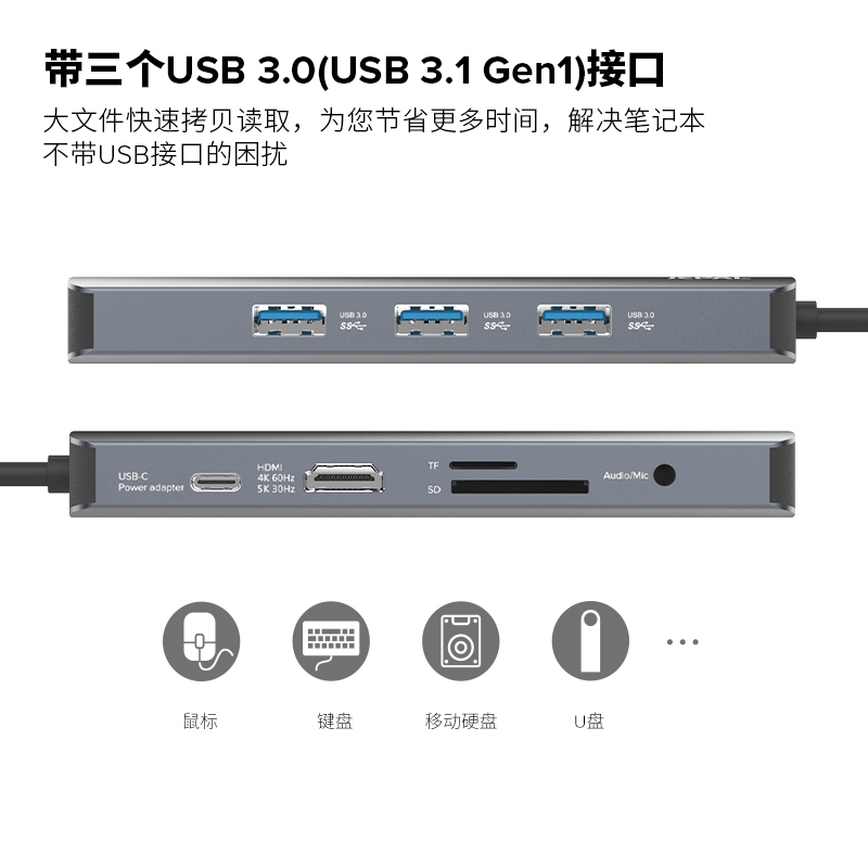 JCPal本朴扩展器多口集分线器typec延长hub3.0外接转接u盘转接头带供电转换笔记本电脑台式usp多接口拓展坞 - 图2