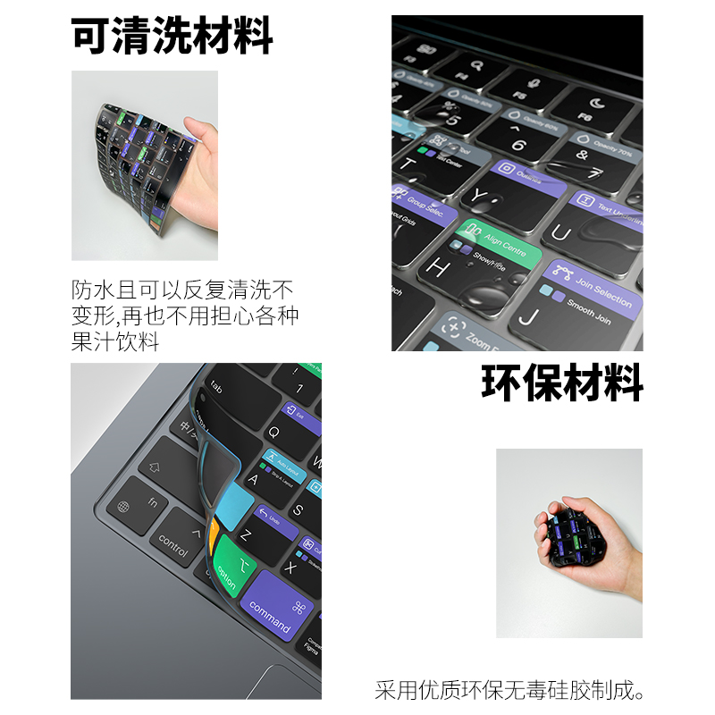 JCPal本朴笔记本键盘膜2024新款15英寸适用于苹果macbookAir14/16寸M3保护膜Air13M2硅胶OS快捷功能键膜超薄 - 图3