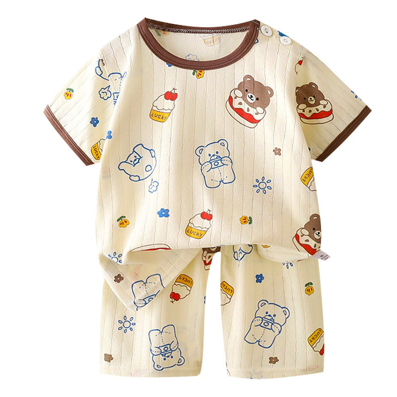 儿童夏季纯棉短袖t恤两件套女童套装宝宝短裤卡通薄款家居服男童,淘宝优惠券,粉丝福利购,淘宝优惠卷