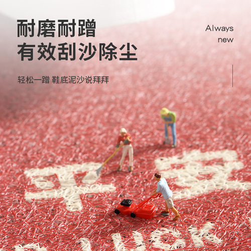 新年大红喜庆出入平安丝圈进门地垫 家用门口入户PVC防滑脚垫门垫 - 图0