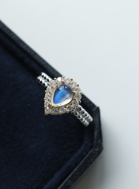 925纯银天然蓝月光石水滴戒指