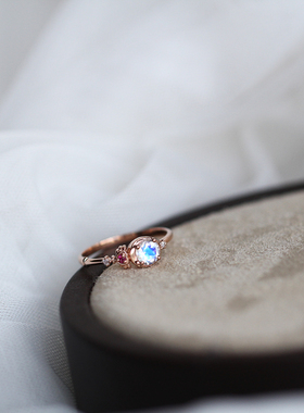 ins天然月光石9K金魔法agete戒指