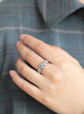 天然月光石戒指925银食指戒