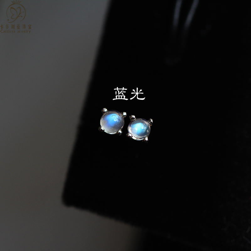 天然月光石耳钉耳针 玻璃体 迷你四爪小耳钉s925纯银耳饰防过敏女 - 图2