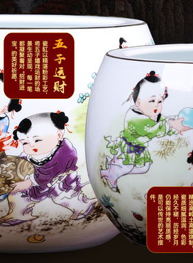景德镇陶瓷童子聚宝盆招财摆件