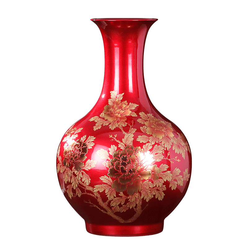 景德镇陶瓷器花瓶摆件中国红色插花中式家居客厅装饰品工艺品瓷瓶 - 图0