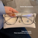 Корейская версия Suyan Thin Face Scrub Coffee Big Frame Glasses Женские ретро двойной бар TRR Anty -Blu -Ray Flat Light Mircor можно оснащено с близкими мужчинами