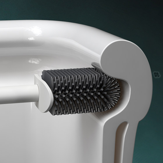 Toilet brush, home punch-free toilet silicone brush, bathroom no dead corner wall-mounted long handle toilet cleaning artifact