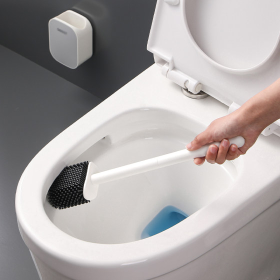 Toilet brush, home punch-free toilet silicone brush, bathroom no dead corner wall-mounted long handle toilet cleaning artifact