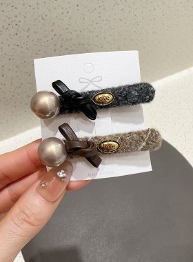 毛呢发卡蝴蝶结珍珠刘海夹子发夹