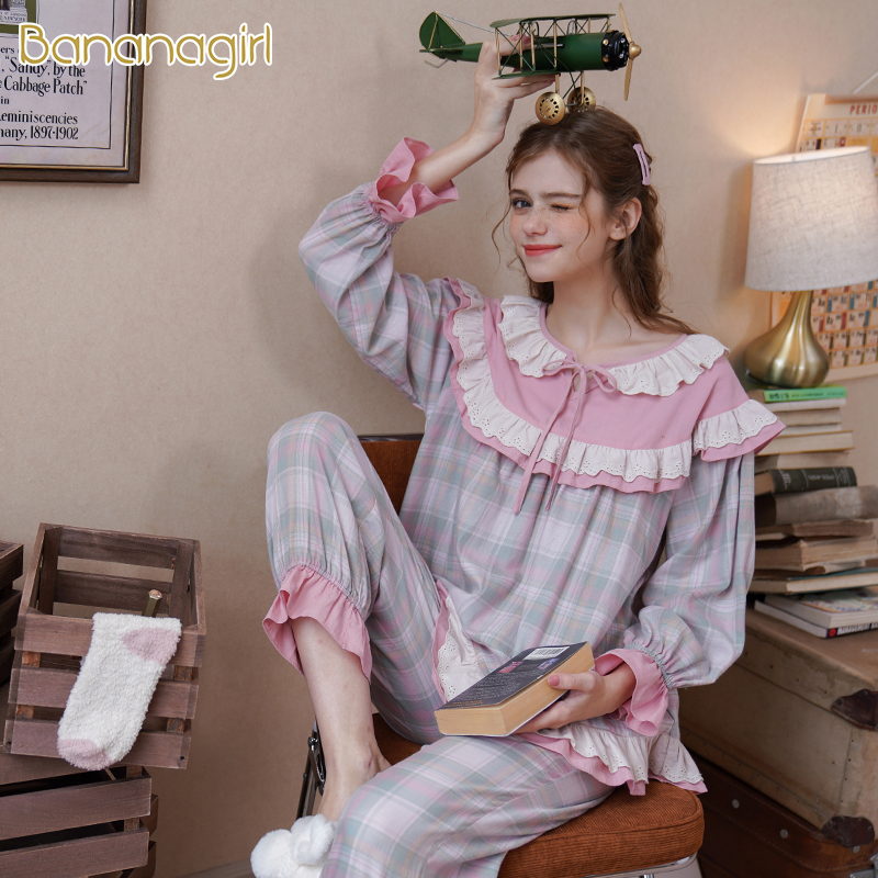 bananagirl情侣秋纯棉女韩版睡衣 bananagirl睡衣/家居服套装