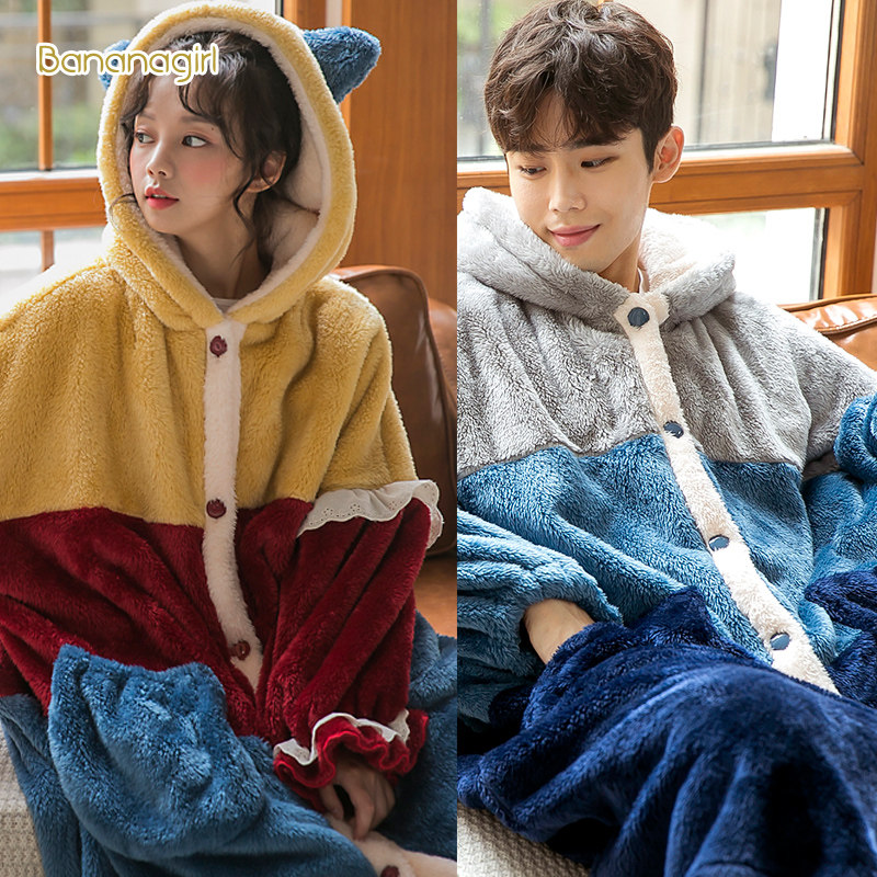 bananagirl秋冬珊瑚绒情侣长款睡衣 bananagirl睡衣/家居服套装