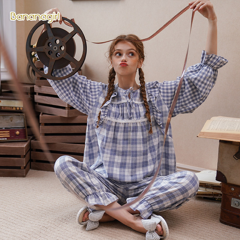 bananagirl韩版情侣格子甜美睡衣 bananagirl睡衣/家居服套装