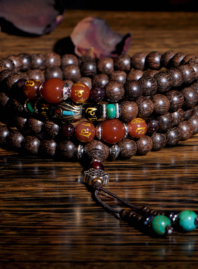 原创越南沉香木藏式男女佛珠手链
