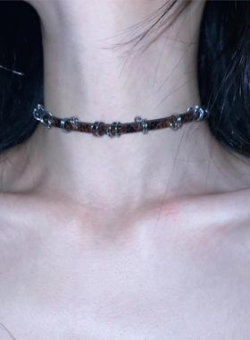 辣妹甜酷朋克裂纹皮带项圈choker项链女小众设计感金属圈圈颈链