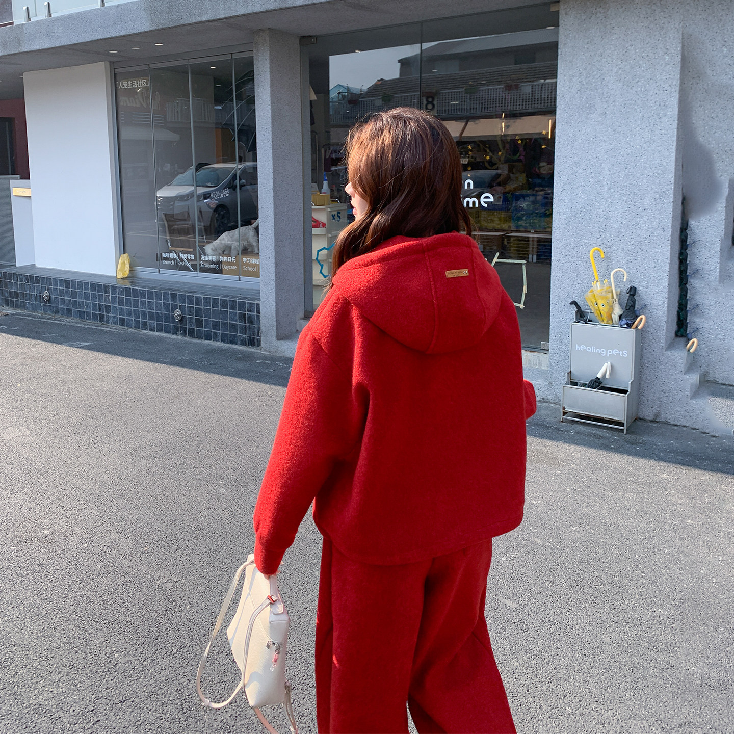 休闲甜美红色加绒加厚套装女冬季2025新款气质毛呢卫衣长裤两件套,淘宝优惠券,粉丝福利购,淘宝优惠卷