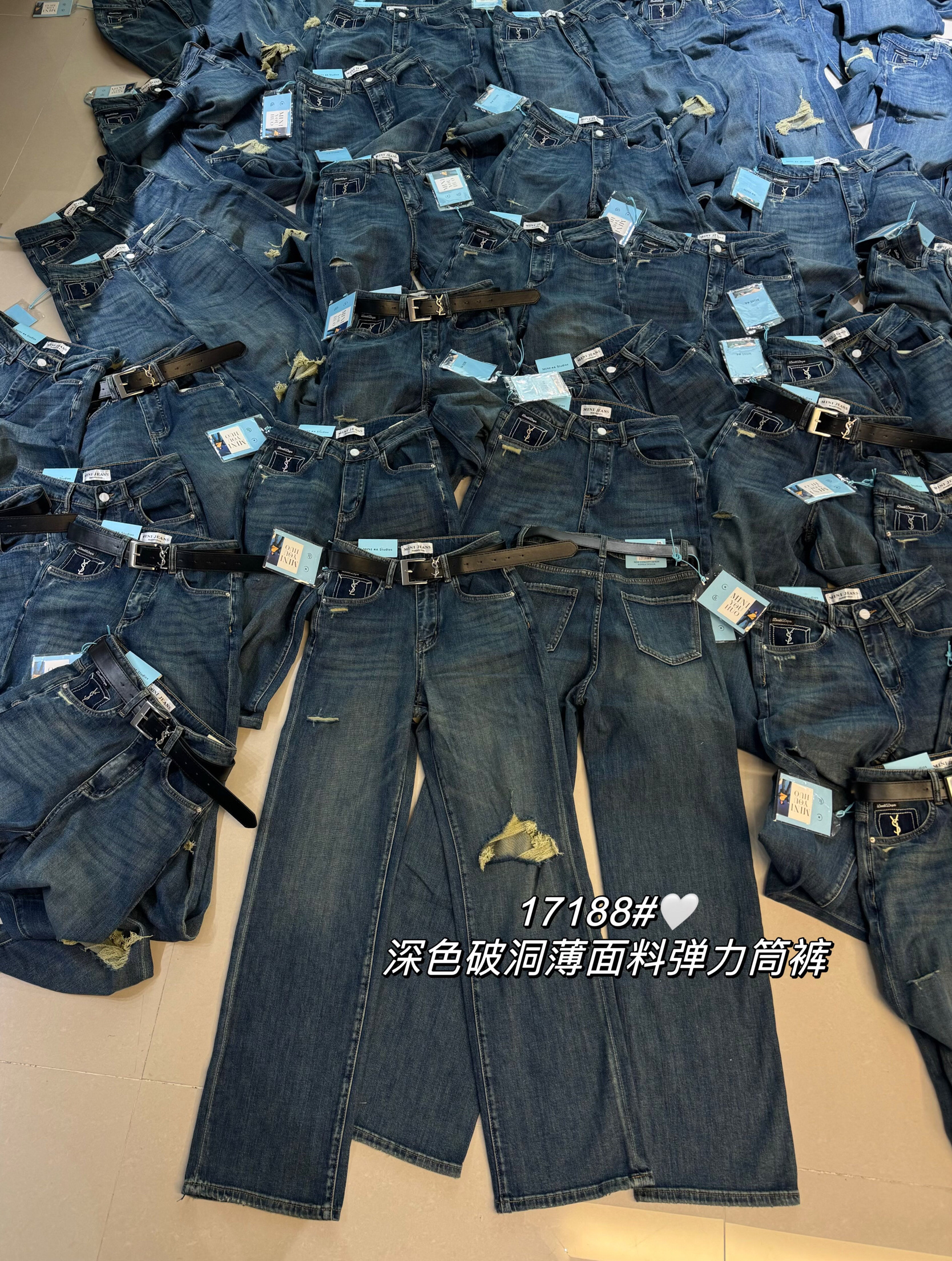 2024 MINI JEANS夏季新款 薄款深色17188牛仔裤女  破洞 大直筒裤 - 图2