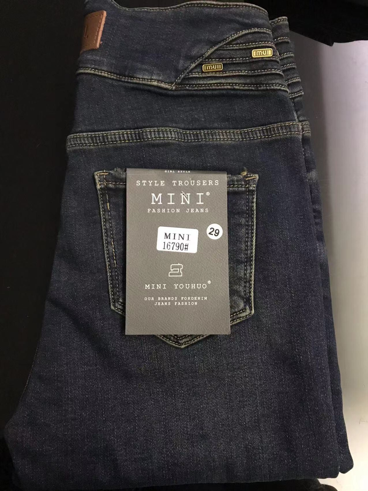 加绒2023 Mini jeans 高腰牛仔裤女 16790秋冬新品 2色铅笔小脚裤